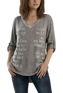 Gigi Moda Made in Italy V Neck Sequin Trim Shirt Top Womens M