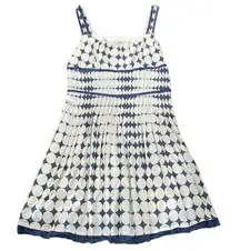 Gracia sleeveless mini dress Polka dot pleated Blue & cream Lined Size L Lined