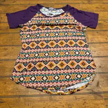 Absolutely Famous XL Geometric Print Raglan T-Shirt Purple Short Sleeve Women