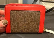 DKNY Zip Around Red Classic Logo Leather Wallet