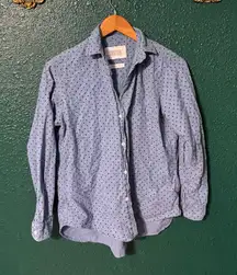 Grayson Polka Dot Long Sleeved Blouse Collared Blue Button Down Shirt Size 01 XS