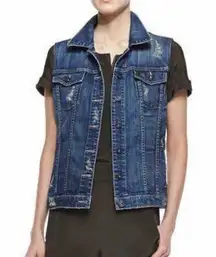 Vince Alex Distressed Denim Vest Wrecked Wash Size M