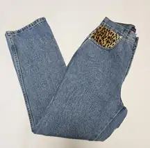 Vintage Mountain Lake Blue Leopard Detail Pocket Tapered High Rise Jeans Size 6