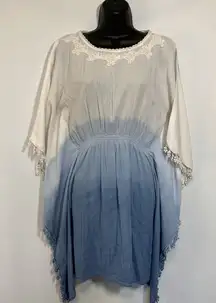 New York Company Womens Mini Dress Embellished Floral Gradient Blue White Small