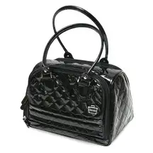 Caboodles black quilted vinyl make up travel bag in  black with double handles