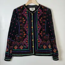Saxton‎ Hall 80s blazer velvet black gold paisley floral jacket 14 boho eclectic
