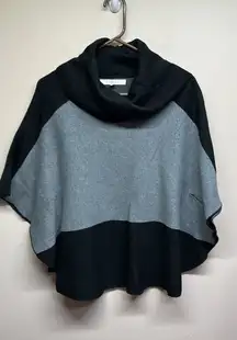 Black Gray Colorblock Cowl Neck Poncho Sweater Women's Size S M
