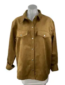 H&M Divided Womens Brown Faux Suede Long Sleeve Button Up Shaket Shirt Jacket M