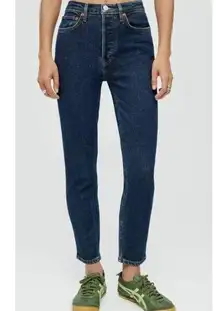 Revolve re/done 90s high rise ankle crop blue dark rinse button up straight 25