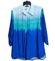 Cocomo Top 18 20 Multicolor Multicolor Paisley Ombre Button Tab Sleeve Blouse