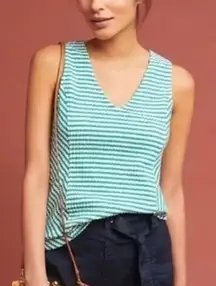Maeve Anthropologie Franconia Green Striped Seersucker Sleeveless‎ Top Large