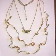 Boho Multi Strand Soft Satin Gold Tone & Neutral Color Beaded Necklace