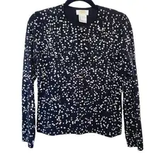 Talbots Womens Small Black Merino Wool Blend Sequin Button Up Cardigan Sweater