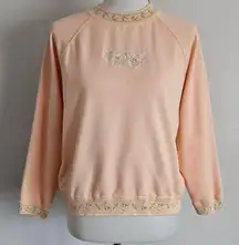 Vintage PS Sport 90s Peach Floral Embroidered Crewneck Sweatshirt Size Medium