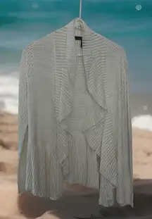 White House Black Market  Womens Medium Ecru LS Pointelle Peplum Cardigan Office