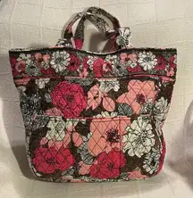 VERA BRADLEY Floral Quilted Tote Bag - Pink and Brown / Retired Fall 2011