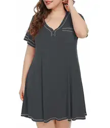 V-Neck Button Short Sleeve Sleepwear Nightgown Nightshirt Pajama Dress Plus Medium