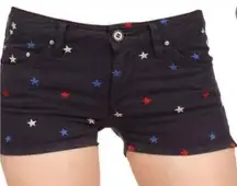 Isabel Marant Etoile Shorts Embroidered Stars Navy Blue Mid Rise Size 40