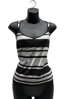 Jones New York Y2K Striped V-Neck Ring Strap Tank Top