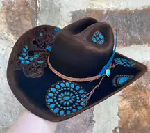 New  Hand Burned & Painted Hat Sz 7 1/4