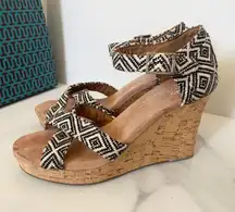 Toms Stripe Wedge Cork Platform Sandals Size 7.0