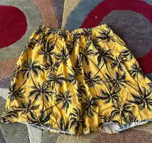 Yellow Palm Tree Floral Print Thin Material Beach Coverup Shorts Fits Medium