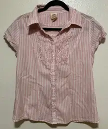 Faded Glory Striped Button-Up Short Sleeve Blouse | Shirt | Top