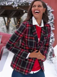 Talbots Aberdeen Red & Black Tartan Plaid Blazer Jacket two button wool blend 12