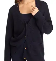 J Crew Cotton Cashmere Blend V Neck Button Front Cardigan Sweater Navy Sz Medium