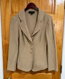 St. John Santana Knit Blazer Jacket Tan Camel Textured 3 Button Made in USA
