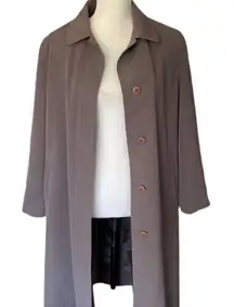 Vintage Talbots Petites Women's Taupe Trench Coat Size 8 Long Button Closure