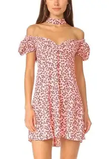 ALEXIS Loele Pink Off The Shoulder Clover Floral Choker Mini Dress Size Medium
