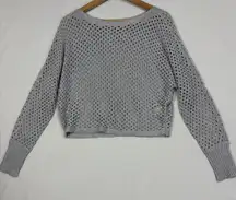 Express Open Knit Cropped Sweater Womens S Metallic Silver Glam Holiday Y2K