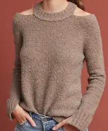 Anthropologie  Moth Women’s Sm Wool Blend Taupe Cold Shoulder Boucle Knit Sweater