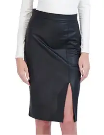 Ookie & Lala Textured Vegan Leather Pencil Skirt with Front Open Vent