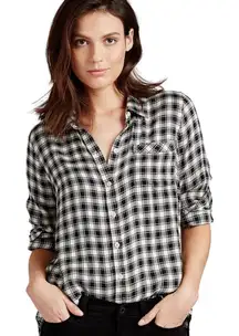 Lucky Brand  Women's M Boyfriend Fit B&W‎ Plaid Twill Flannel Shirt