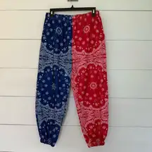 Women’s Large Unique Blue Red White Colorblock Jogger Pants
