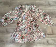 Anna Cate Floral Patchwork Quilt Print Mini Dress Puff Sleeve Boho Cottagecore S