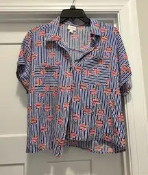 Lularoe Amy Women’s Button Up Shirt Size Small USA Patriotic Military Stars