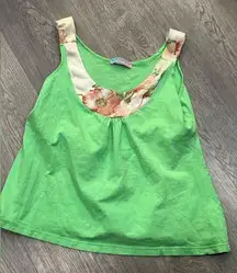 Women’s Pascal USA Large Green Floral Neck Tank Top Shirt