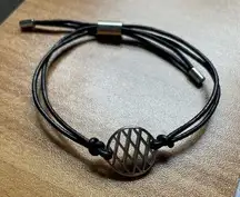 Vintage Fossil Adjustable Brown Leather Bracelet Silver Boho Circle Charm Y2K‎