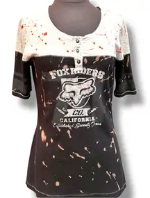 Vintage Fox Racing T Shirt Short Sleeve Upcycled Altered Black/gray Women Large