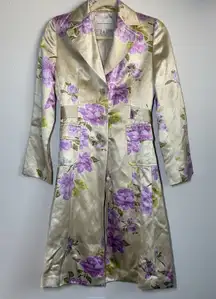 Banana Republic Women's XS Silk/Linen Blend Floral Trench Coat Jacket‎ Duster