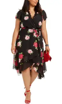 Betsey Johnson Floating Roses Faux Wrap Dress Plus Size 18W