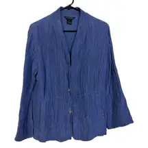 Citron Santa Monica Jacket Womens PL Blue Linen Silk Button Up Crinkle *Flaw