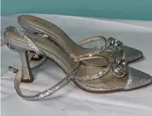 Ankis Women's US Size 8.5 Sling‎ Back Comfy  Toe Heels Shoes Silver S-621
