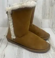 Minnetonka Faux Fur Shearling Lined Boots size 10 Brown Mid Calf Cozy Warm