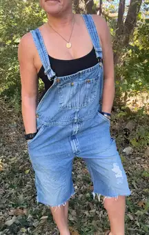 Vintage Lee Cutoff Overalls Shortalls Faded Worn In Farm Cottage Fits womens LG