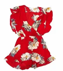 Umgee  size medium red floral tropical romper