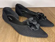 VIVAIA Women’s 10 EU 41 Flats D'Orsay Pointed-Toe Black Knit Bow Dressy Comfort